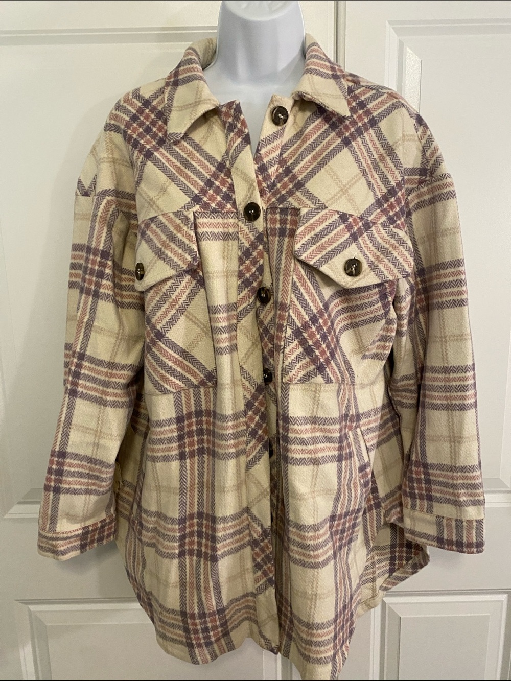 Fantastic Fawn Cream, Pink & Lavender Plaid Shacket